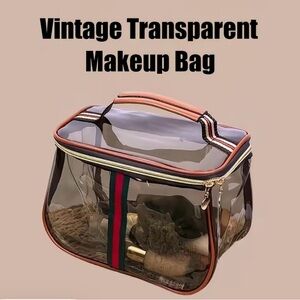 Transparent Makeup Bag with Striped Handle